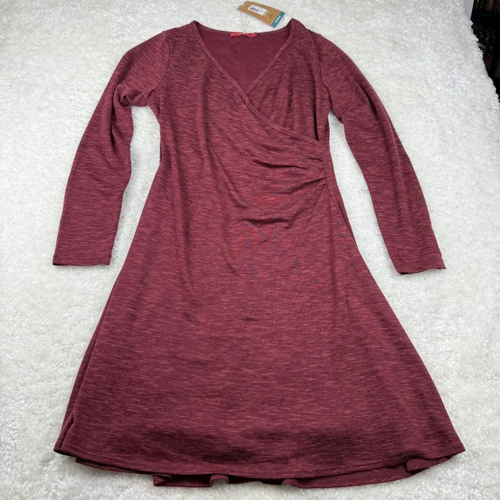 Prana Nadia Dress Women L Nocturnal Red Faux‎ Wrap Long Sleeve New With Tags